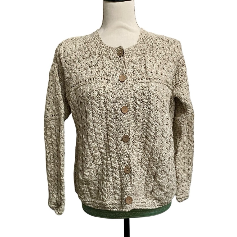 Carraig Donn NWT Irish Aran Cotton Linen Cable Knit Cardigan M